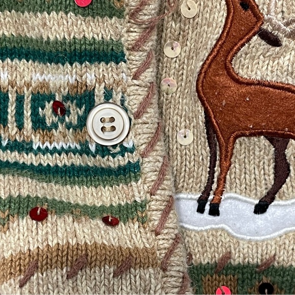 Crystal-Kobe Christmas Button Front Cardigan Sweater Reindeer Sequins Holiday XL - Picture 6 of 14